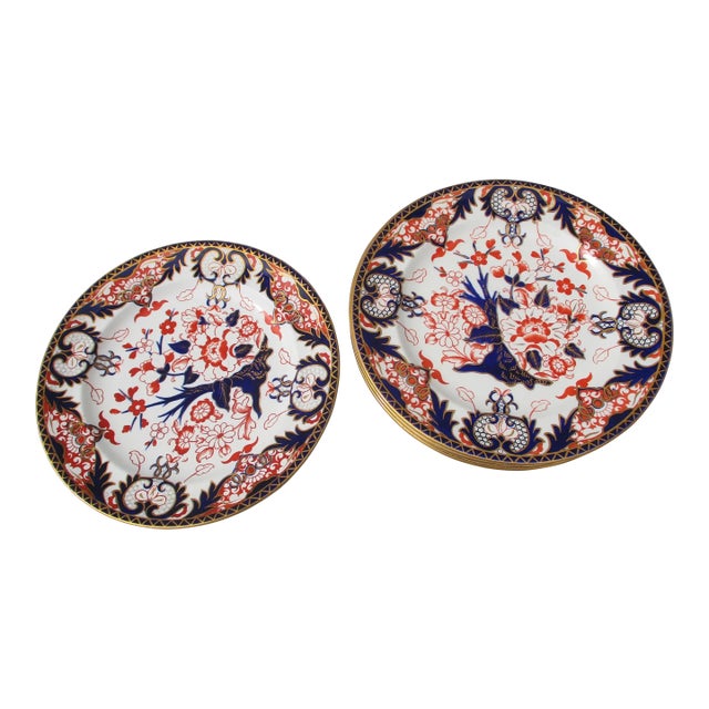 Vintage 20s Royal Crown Derby Porcelain Dinner Plates - Set of 5 For Sale