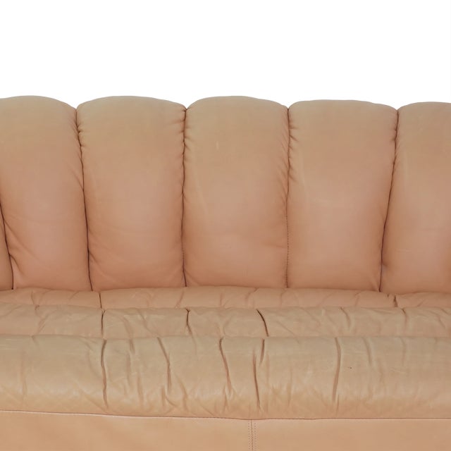 Animal Skin Mid 20th Century Leather Channel Back Loveseat For Sale - Image 7 of 9