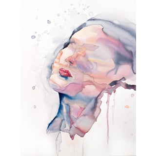 "Subconscious No. 4" Contemporary Original Abstract Portrait Watercolor Painting on Canvas by Elizabeth Becker For Sale