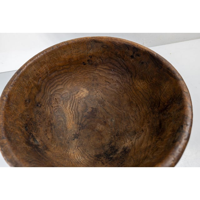 19th Century Primitive Rustic Hand Carved Elm Bowl, New England For Sale - Image 10 of 18