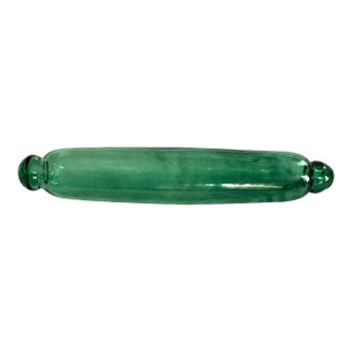 Antique Emerald Green Blown Glass Rolling Pin Ice-Fill Type 15” Primitive Kitchen Decor For Sale