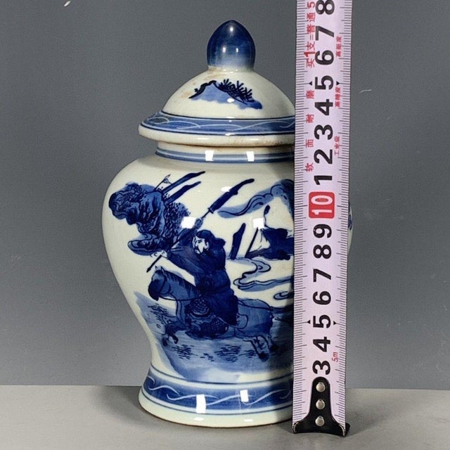 Vintage Blue & White Ginger Jar With Warrior on Horse For Sale - Image 9 of 9