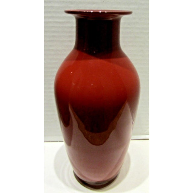 Barovier & Toso Rare Pair Vintage Signed Barovier & Toso Oxblood Red Baluster Vases Circa 1970s For Sale - Image 4 of 8