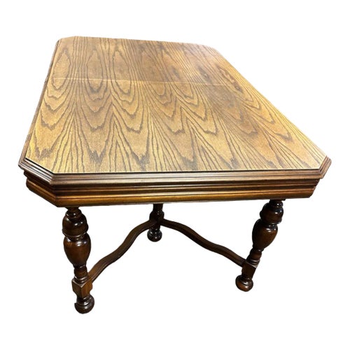 Antique 1920s Spanish Revival Oak and Walnut Dining Table