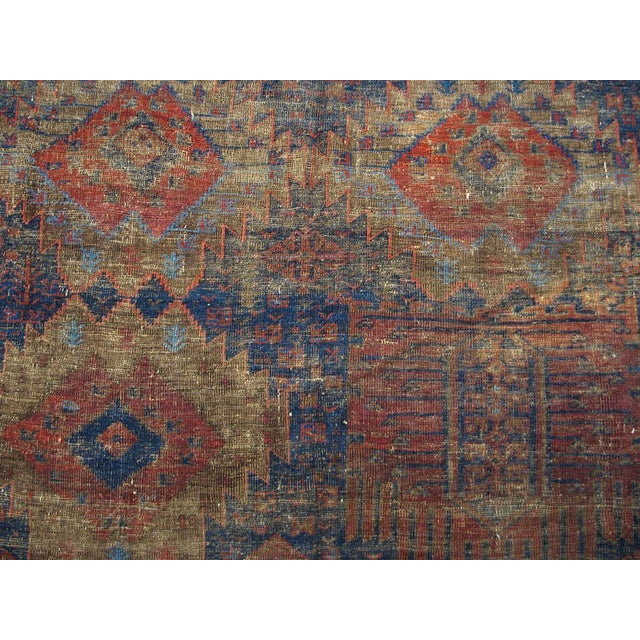 1890s Blue Navy Geometric Tribal Antique Persian Baluch Rug 6'2" X 10'2" Knotted Wool Carpet For Sale - Image 4 of 7