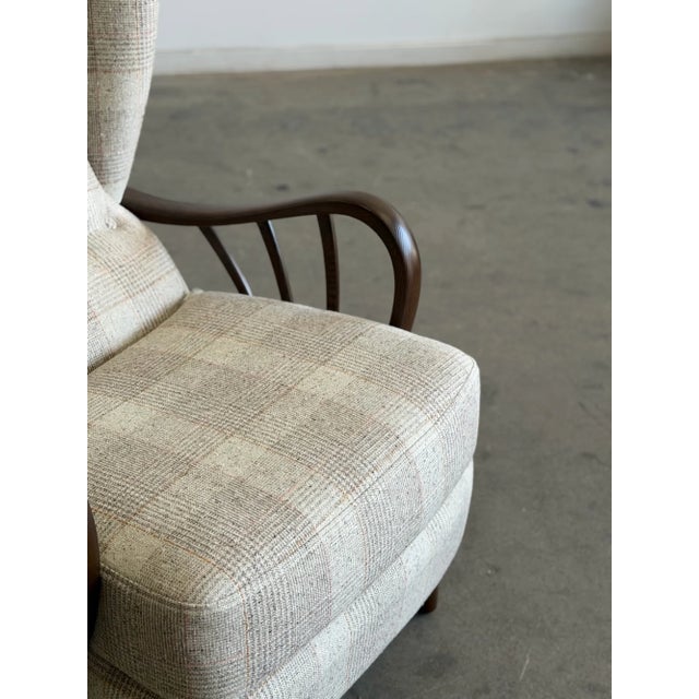 1970s Swedish Highback Lounge Chair in Plaid For Sale - Image 10 of 17