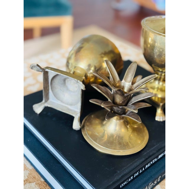 Mid 20th Century Vintage Mid Century Pair of Brass Pineapple Urns For Sale - Image 5 of 7