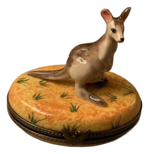 Vintage Hand Painted Hinged Limoges Trinket Box of Kangaroo (Part of Animal Series)