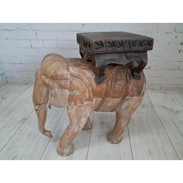 Vintage Hand-Carved Wooden Elephant Plant Stand, 1960s For Sale - Image 12 of 18