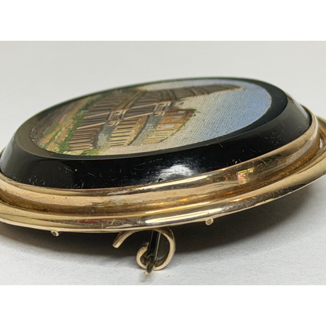 Victorian Grand Tour Italian Micromosaic Yellow Gold Brooch Depicting the Colosseum C1870 For Sale - Image 13 of 18