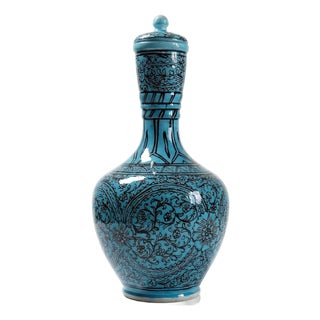 Vintage Vase in Painted Turquoise, 1950s For Sale