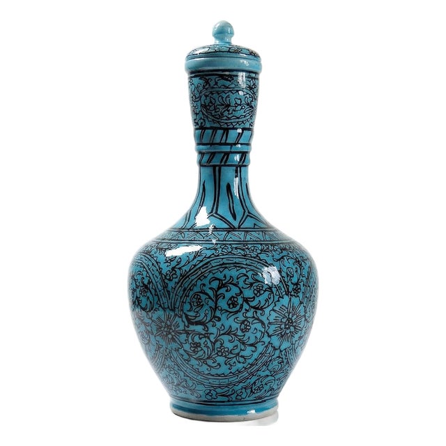 Vintage Vase in Painted Turquoise, 1950s For Sale