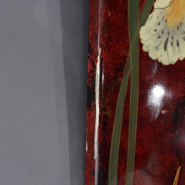 Large Vintage Chinese Art Nouveau Mirror With Hand Painted Garden Irises C1920 For Sale - Image 9 of 13