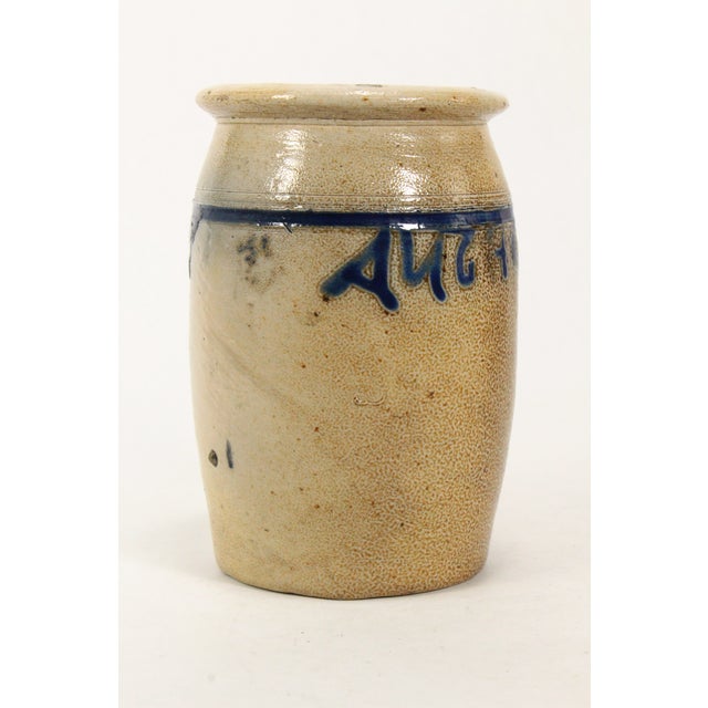 Rare 19th C Blue on Beige Stoneware Anchovies Jar, New England For Sale - Image 15 of 17