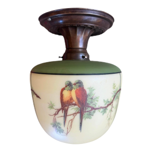 Vintage Birds and Vines Painted Flushmount Ceiling Light Fixture