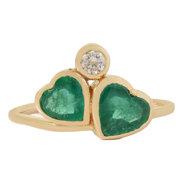 1.34ct Natural Heart Emerald & Diamond Proposal Ring in 14k Yellow Gold Size 4 For Sale