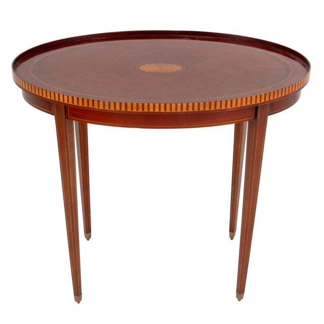 Early 20th Century Sheraton Style Parquetry Mahogany Oval Tray Table For Sale - Image 5 of 7