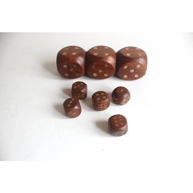 Wood Vintage Wood and Brass Dice Holder Box Set of Five Dice For Sale - Image 7 of 10