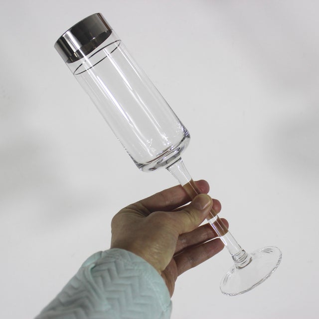 Mid-Century Modern 1960s Mid-Century Modern Silver Rim Champagne Flutes Glasses- Set of 4 For Sale - Image 3 of 12