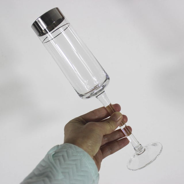 Mid-Century Modern Mid-Century Modern Silver Rim Champagne Flutes Glasses- Set of 4 For Sale - Image 3 of 12