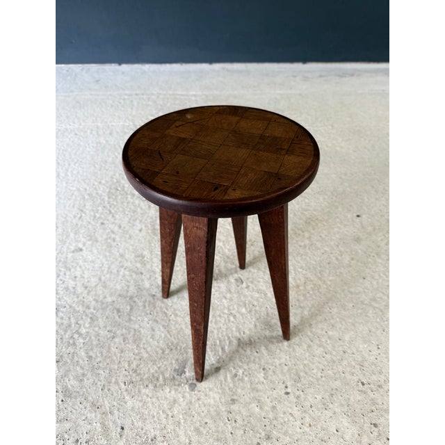 Wood Reconstruction Marquetry Inlay Stool, France, 1940s For Sale - Image 7 of 13