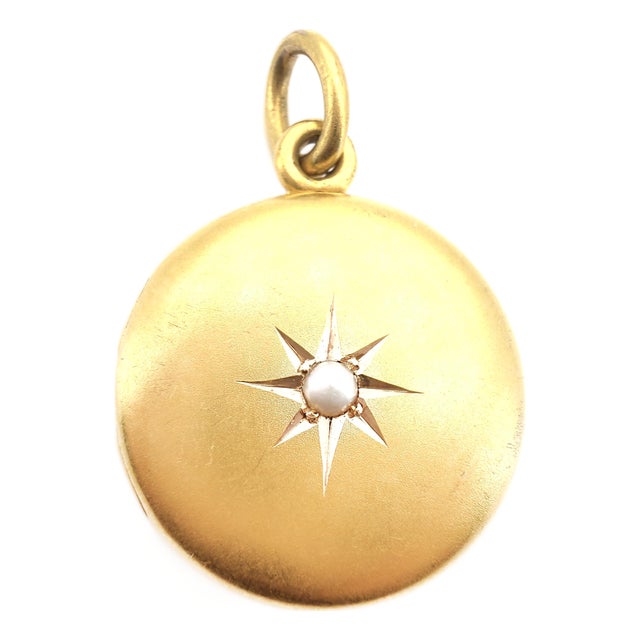 Edwardian Shreve & Co. Celestial Bloomed Gold Pearl Locket, Elizabeth 1902 For Sale