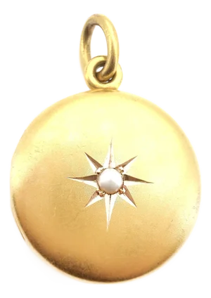 Edwardian Shreve & Co. Celestial Bloomed Gold Pearl Locket, Elizabeth 1902