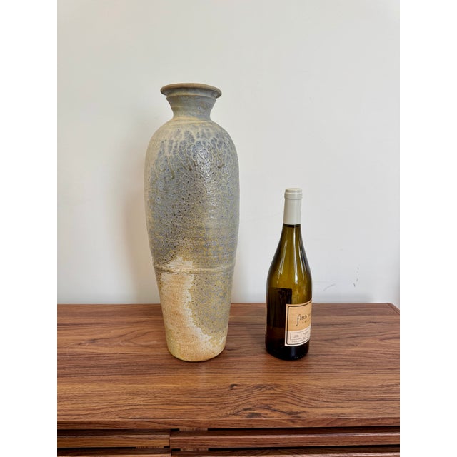 18” Signed Studio Pottery Sculptural Ceramic Vase in Neutral Sand & Stone Glaze For Sale - Image 9 of 9