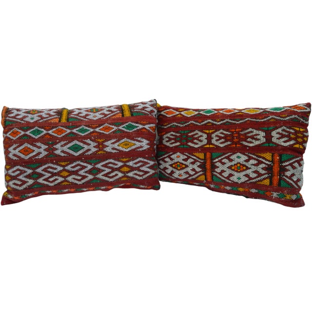 Vintage Colorful Berber-Patterned Moroccan Pillows- a Pair For Sale - Image 4 of 11