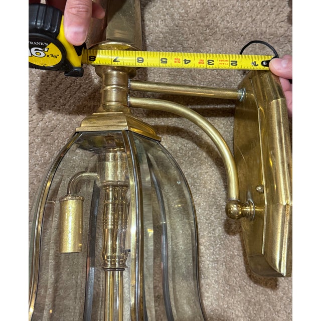 Vintage Solid Brass 3-Light Coach Lantern Wall Sconces – Frosted Dome – a Pair For Sale - Image 15 of 16