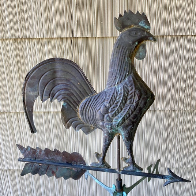 Copper Rooster Weathervane With Directionals (N, E, S, W) and Crown Roof Mount For Sale - Image 13 of 16