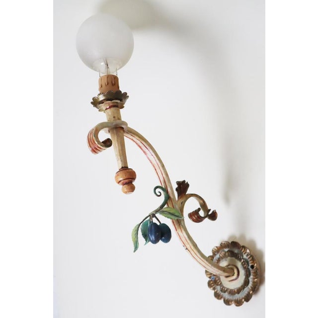 Gold Large Hand-Forged Country House Wall Lamps with Apple, Plum and Pear, 1970s, Set of 3 For Sale - Image 8 of 16