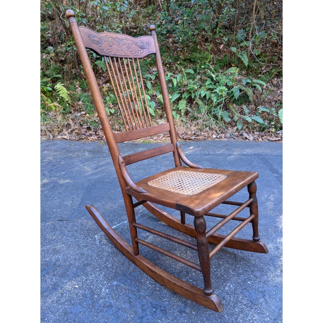 Antique American L G Fullam Sons Oak With Cane Seat Rocking Chair Chairish