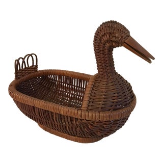 Vintage Wicker Duck Basket For Sale
