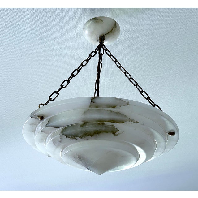 1930s Art Deco French Pendant Light in Alabaster Marble, 1930s For Sale - Image 5 of 18