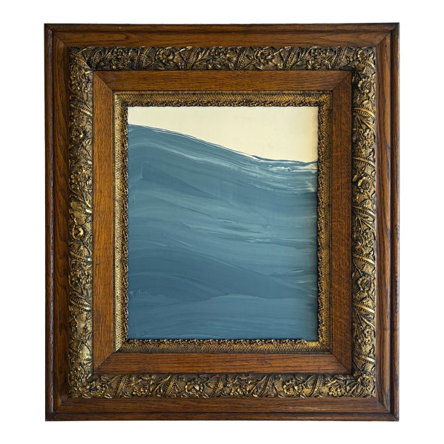 "High Water" Abstract Painting in Antique Frame, Seascape Painting Transitional Wall Art by JTS For Sale