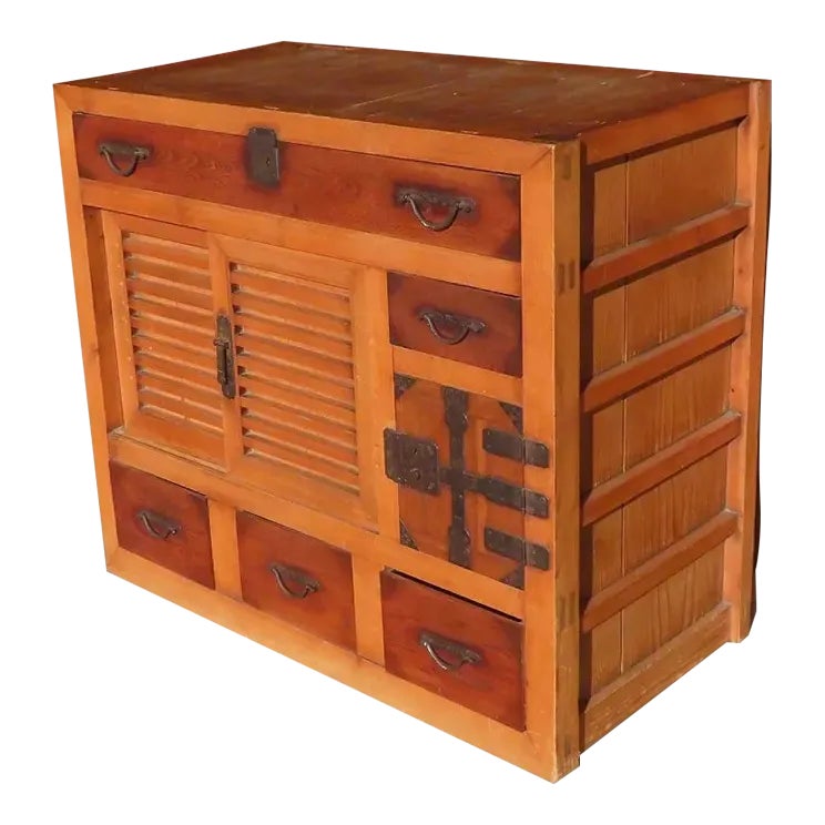 Antique Japanese Traditional Tansu With Original Hand Wrought Iron ...