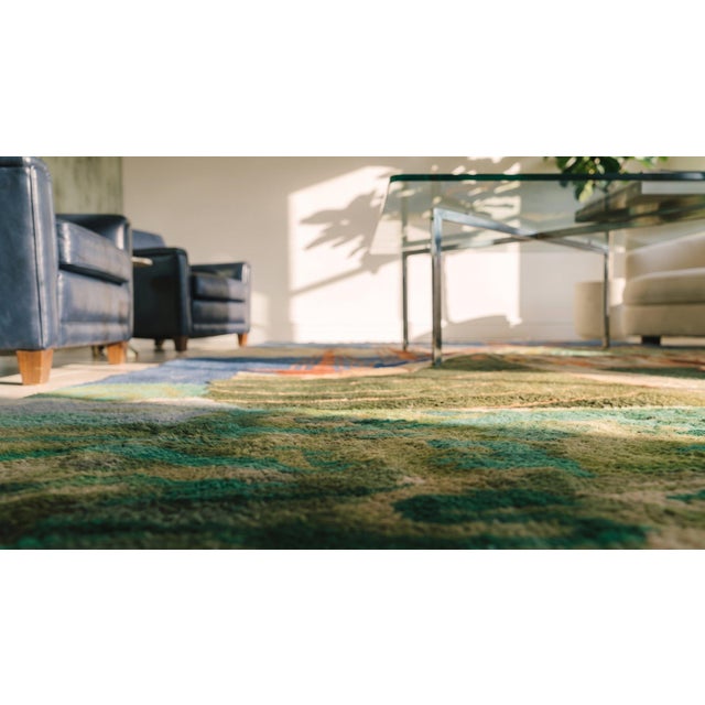 Fascinating and Artistic Anchored Boat Imagery Under Blue Sky and on Rippling Seafoam Water Antique Nautical Chinese Deco Rug For Sale - Image 11 of 12