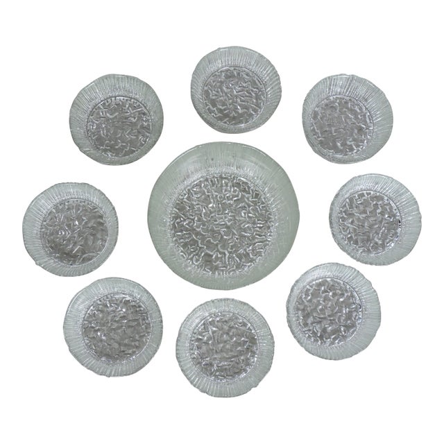 1970s Iittala Ultima Thule Style Wirkkala Clear Ice Glass Set of Nine Serving Bowls For Sale