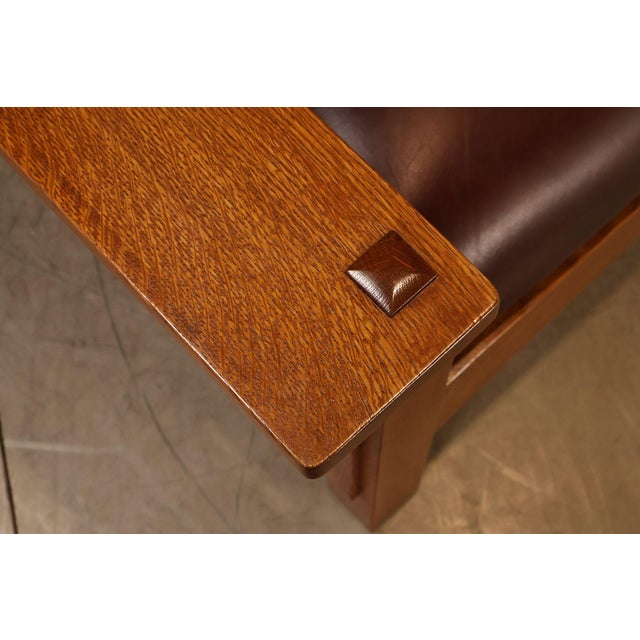 Stickley Mission Collection Pair Of Oak & Leather Bow Arm Morris Chairs For Sale - Image 14 of 18