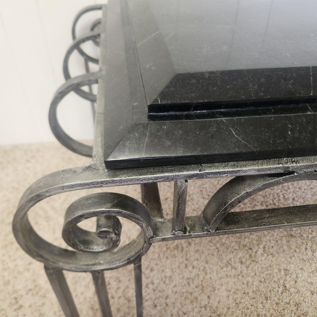 Late 20th Century French Art Deco Style Iron and Marble End Table For Sale In Orlando - Image 6 of 13