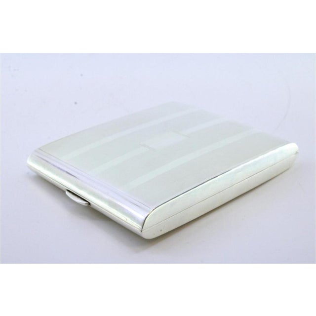 Silver Cigarette Case with Guilloche Bands, Cigarette Holder and Gilt Interior For Sale - Image 5 of 7