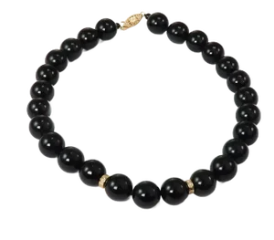 Diamond & 13.5mm Onyx Beads 14k Yellow Gold Necklace