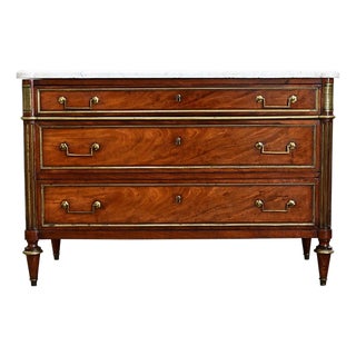 French 19th Century Louis XVI Style Mahogany and Marble Commode For Sale