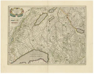 Map of Southwestern Switzerland with Geneva and Lakes, 1659