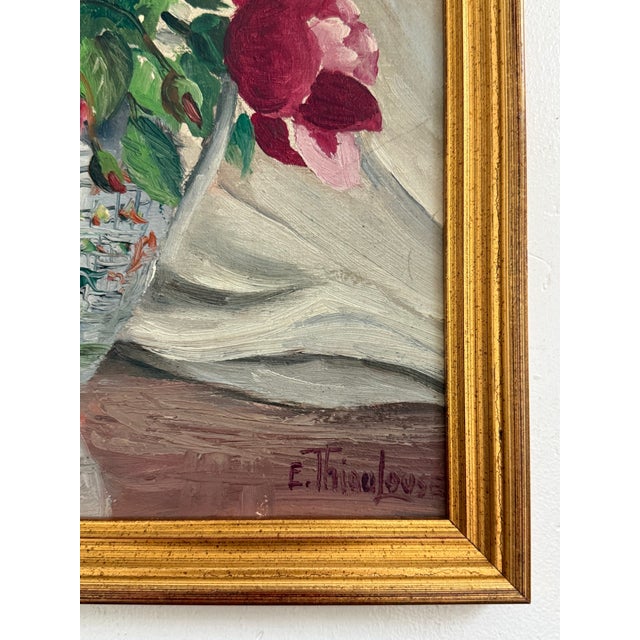 Mid-Century Roses in Chinoiserie Vase Oil Painting For Sale - Image 4 of 9