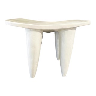 African Painted Off White Senufo Wood Table Stool I . Coast For Sale