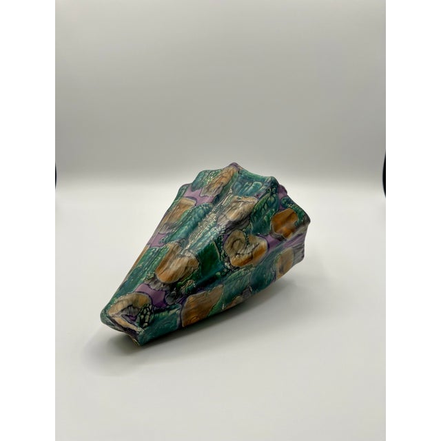 Vintage Iridescent Ceramic Conch Shell For Sale - Image 9 of 12