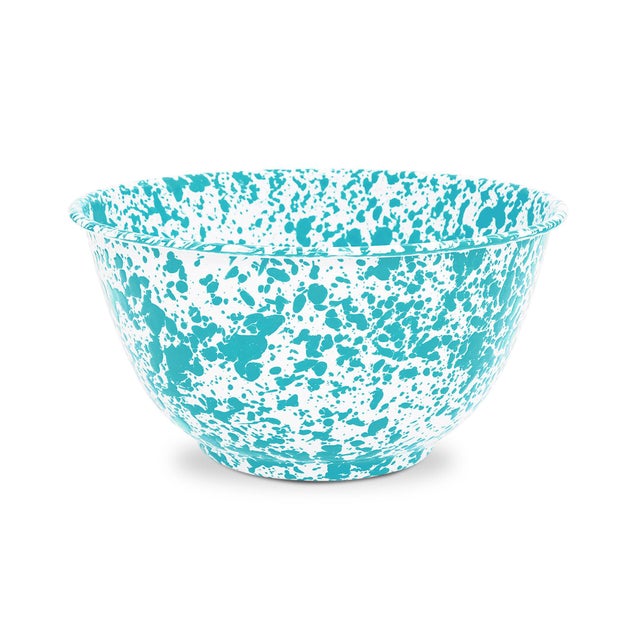 Not Yet Made - Made To Order Crow Canyon Home Splatterware, Large Salad Bowl in Turquoise & White For Sale - Image 5 of 5