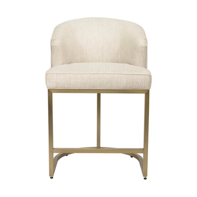 Modern Set of 3 Vanguard Furniture Cream Upholstered Counter Stools With Brass Base For Sale - Image 3 of 8